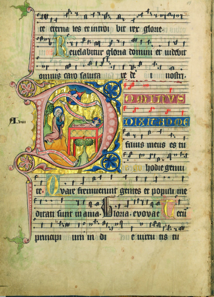 Maria verehrt das Christuskind, im Codex Gisle