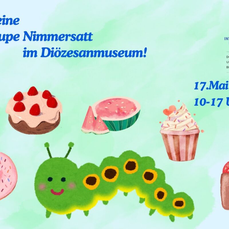 Plakat zum Internationalen Museumstag im Diözesanmuseum Osnabrück mit Raupe Nimmersatt