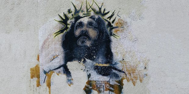 Portrait von Jesus an einer Mauer
