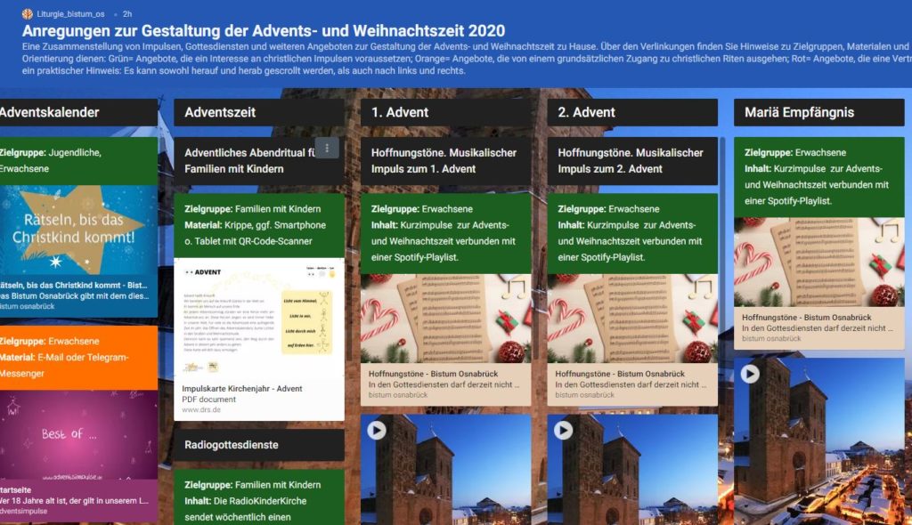 padlet Advent und Weihnachten Bistum Osnabrück
