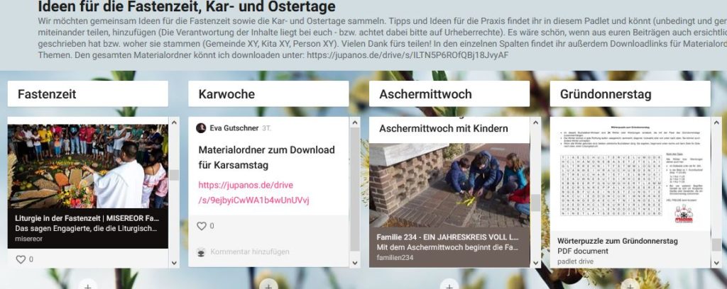 Screenshot padlet Fastenzeit