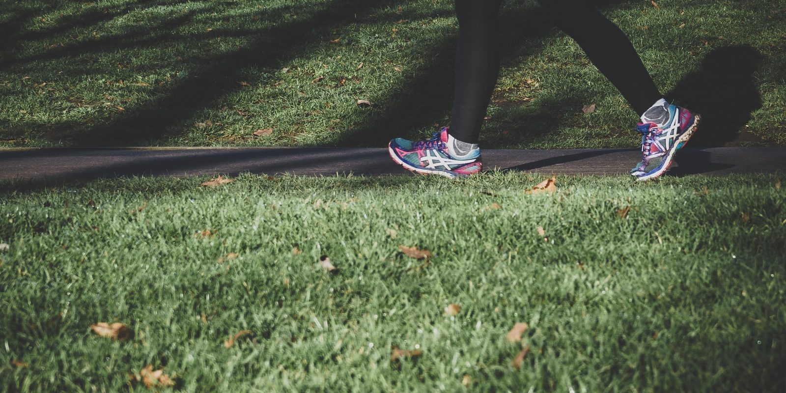 shallow focus photography of person walking on road between grass