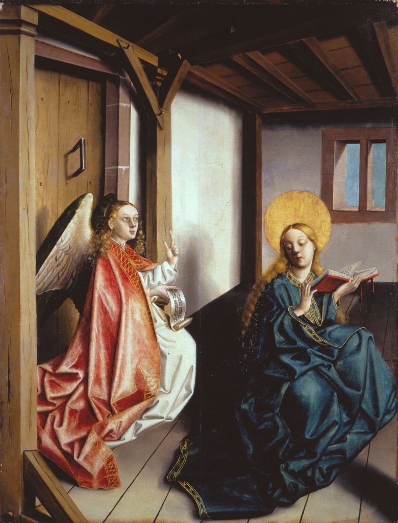Ein Engel und Maria in einem Zimmer