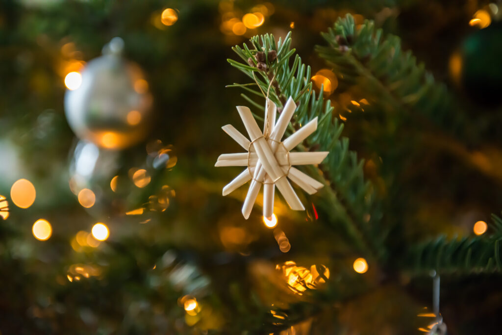 Strohstern am Tannenbaum